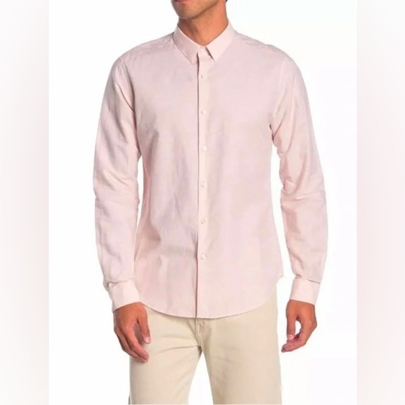Theory Zack Ramiro Linen-Cotton Woven Shirt Pink Tint S - Picture 1 of 10